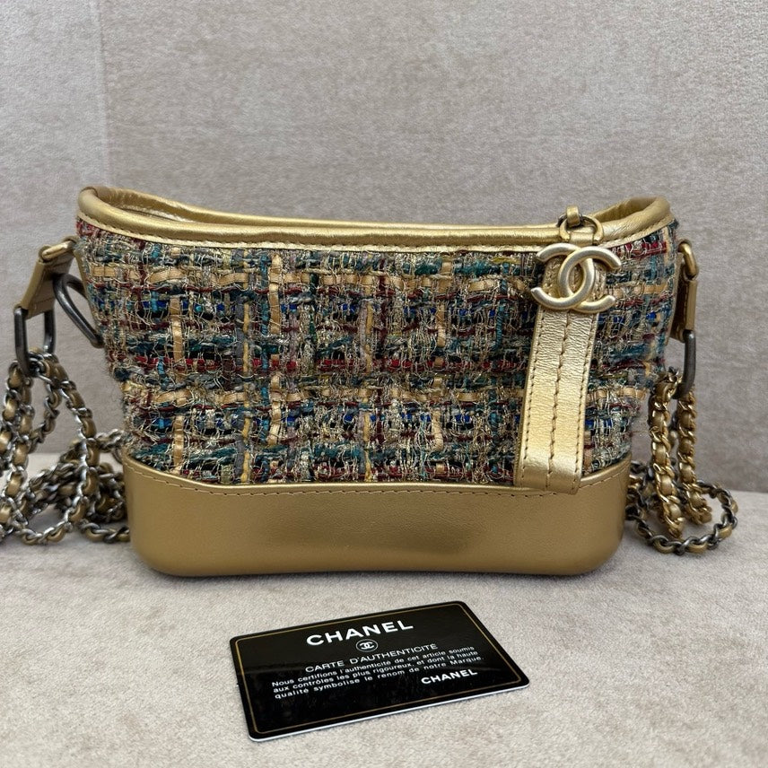 Preloved Chanel Gabrielle Tweed Gold Shoulder Bag