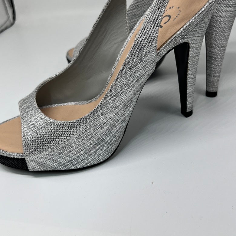 Preloved Chanel Slingback Silver High Heel Pumps Size 38