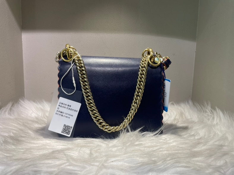 Pre-loved FENDI Kan I Navy Leather Shoulder Bag