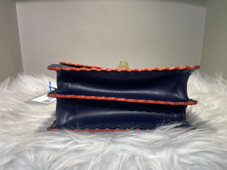 Pre-loved FENDI Kan I Navy Leather Shoulder Bag