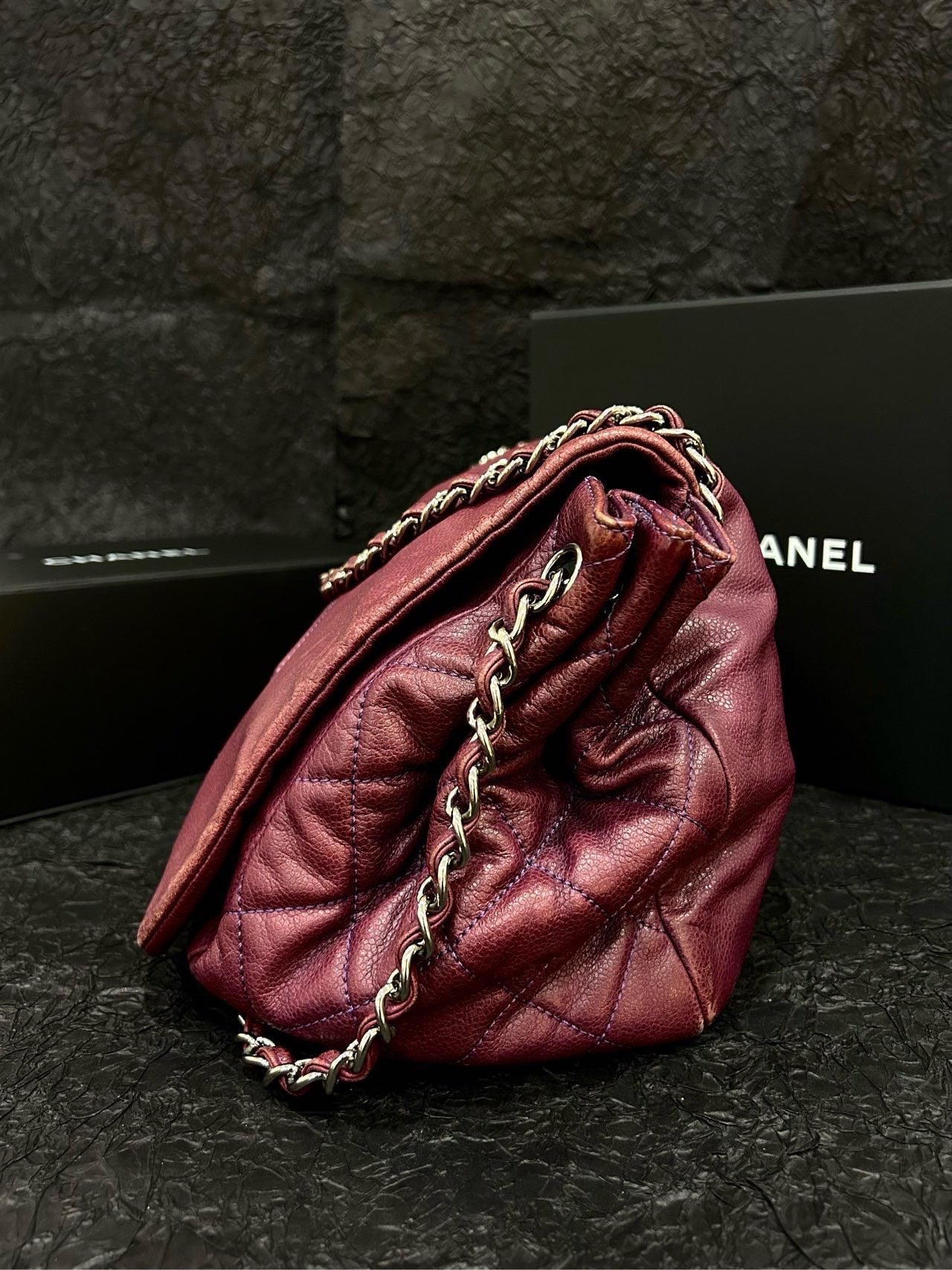 Chanel Berry Red Caviar Skin CC Logo Shoulder Bag