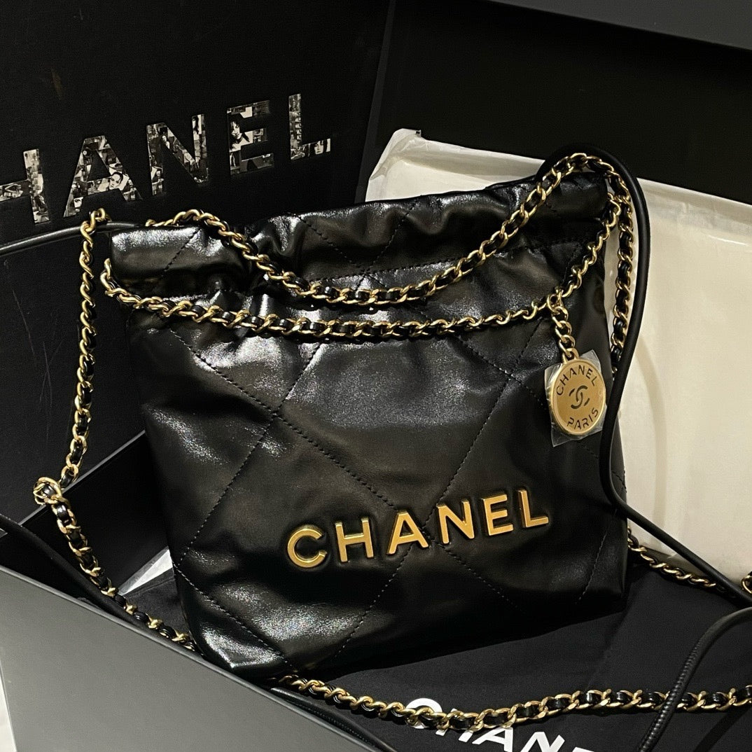 Chanel 22 Mini Bag Black Leather Shoulder Bag Brand New #13682