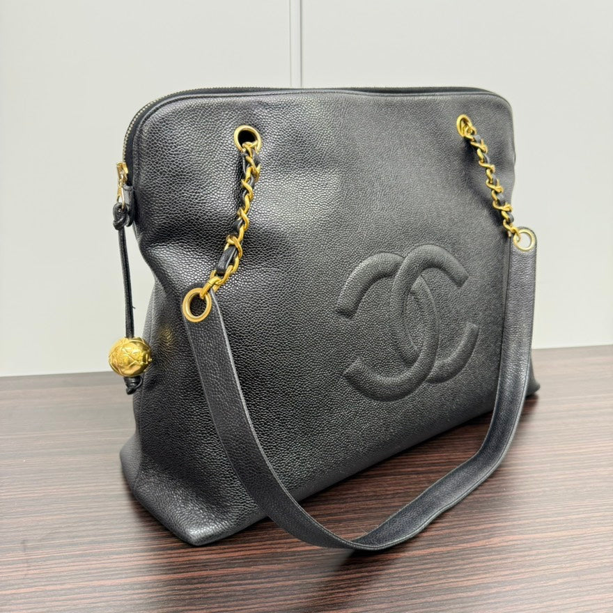 Vintage Chanel Caviar Leather Chain Tote Bag NGG5954 Black Shoulder Bag
