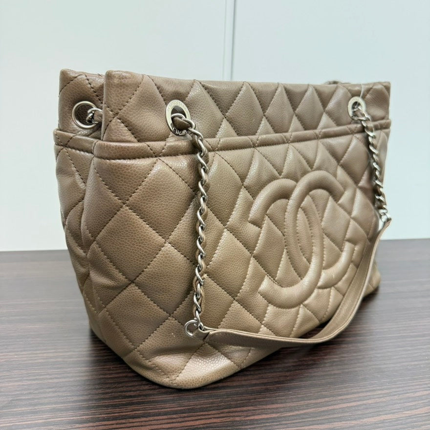 Chanel Caviar Leather Chain Tote Bag Beige