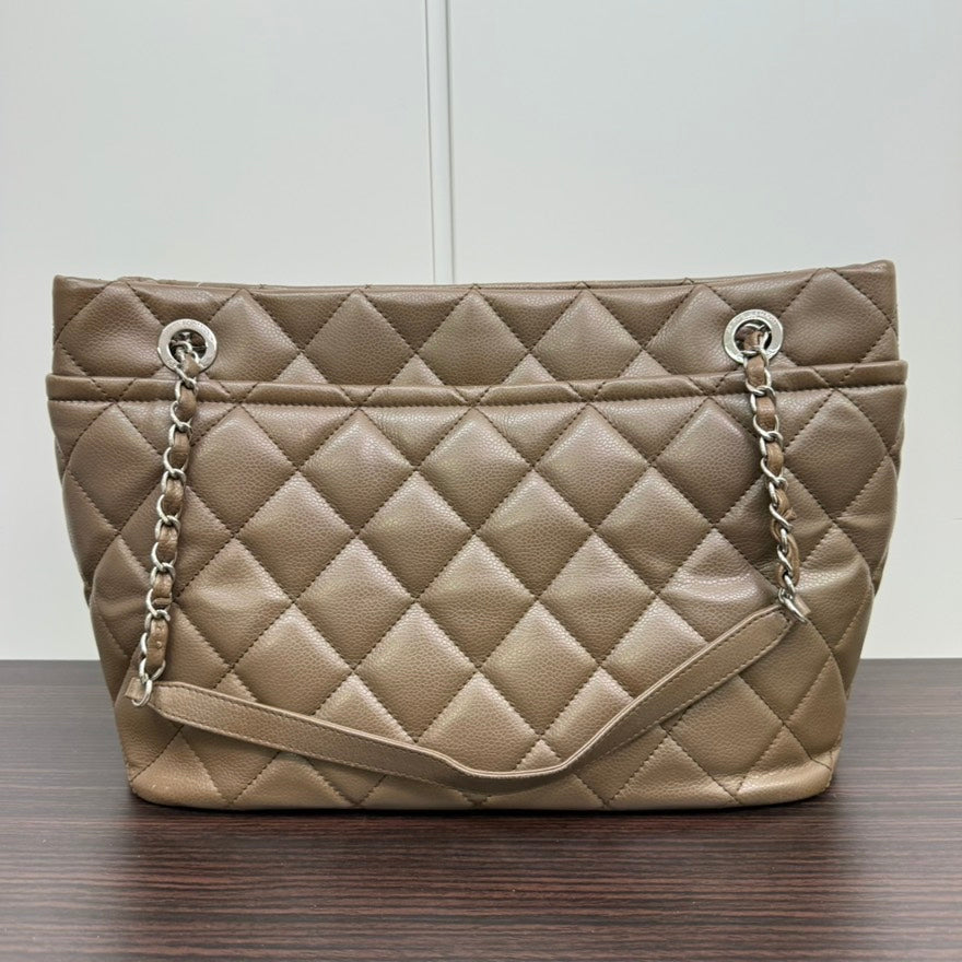 Chanel Caviar Leather Chain Tote Bag Beige