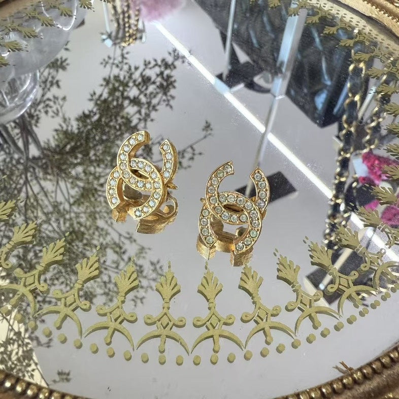 Preloved Chanel Crystal Embellished Gold Earrings
