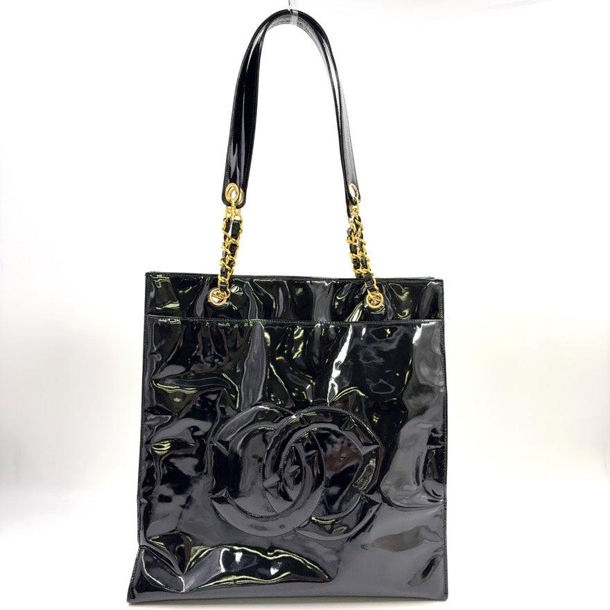 Preloved Chanel Patent Leather Chain Tote Bag Black N409268
