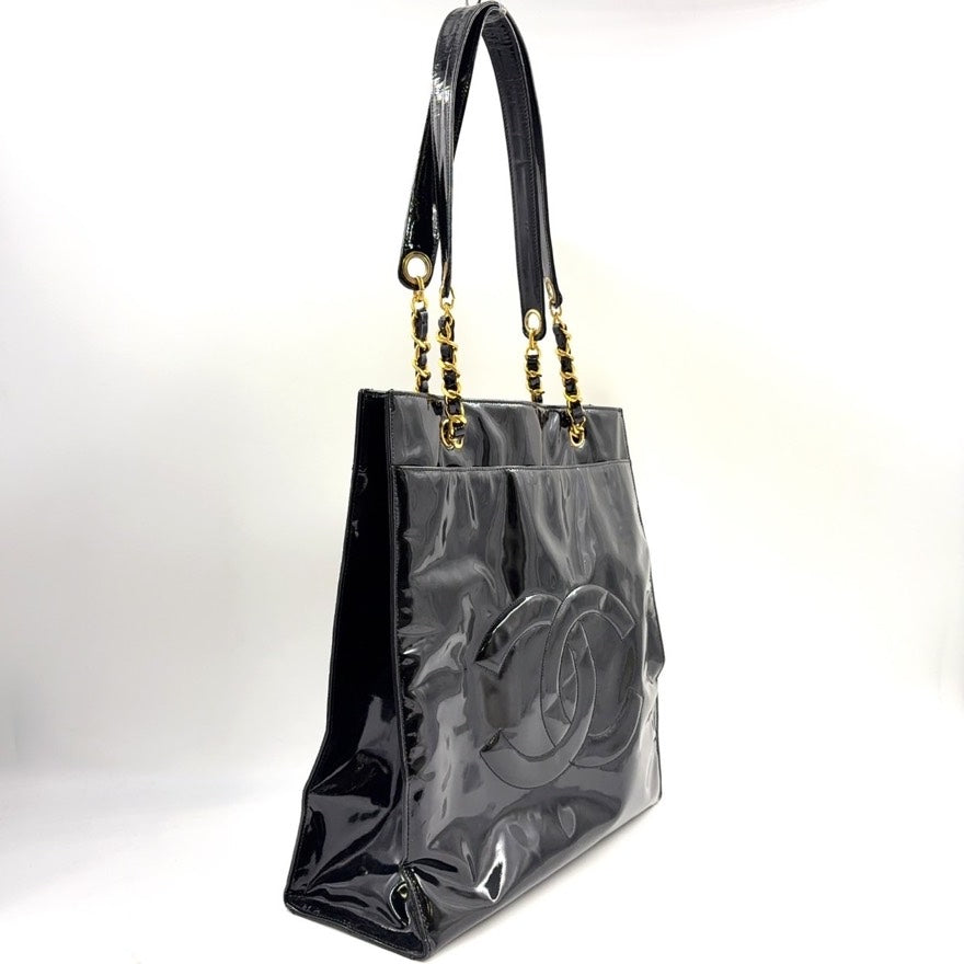 Preloved Chanel Patent Leather Chain Tote Bag Black N409268