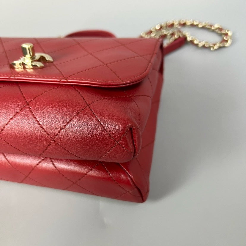 Preloved CHANEL Quilted Red Leather Mini Top Handle Bag XJ10923