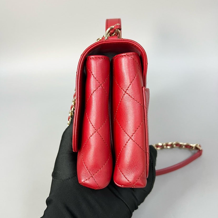 Preloved CHANEL Quilted Red Leather Mini Top Handle Bag XJ10923