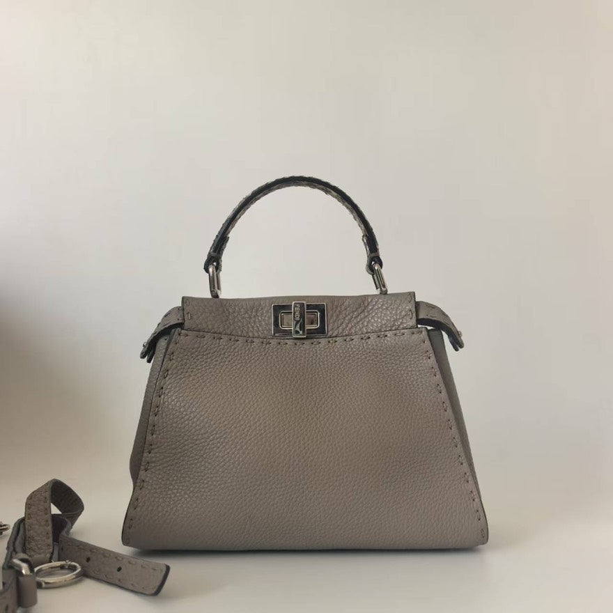 Preloved Fendi Peekaboo Bag Leather Gray Top Handle Bag