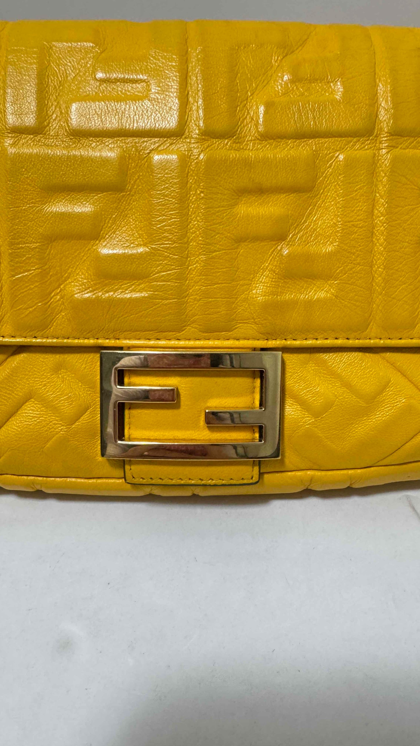 Preloved Fendi Baguette Bag Yellow Leather Shoulder Bag