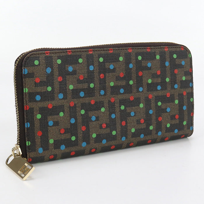 FENDI 8M0024 Long Wallet Zucca x Dot Pattern Zipper Wallet Purse PVC Brown Women