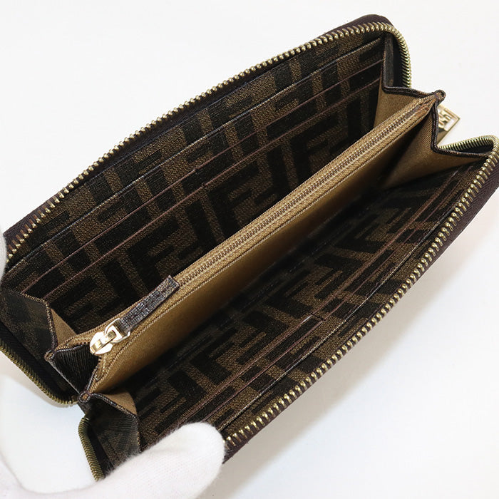 FENDI 8M0024 Long Wallet Zucca x Dot Pattern Zipper Wallet Purse PVC Brown Women