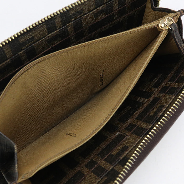 FENDI 8M0024 Long Wallet Zucca x Dot Pattern Zipper Wallet Purse PVC Brown Women