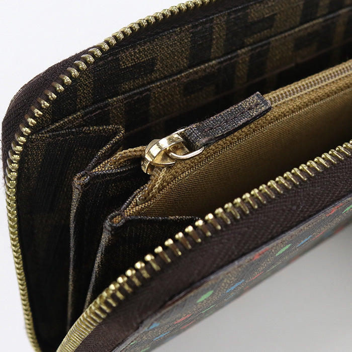 FENDI 8M0024 Long Wallet Zucca x Dot Pattern Zipper Wallet Purse PVC Brown Women