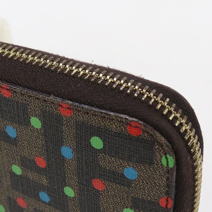 FENDI 8M0024 Long Wallet Zucca x Dot Pattern Zipper Wallet Purse PVC Brown Women