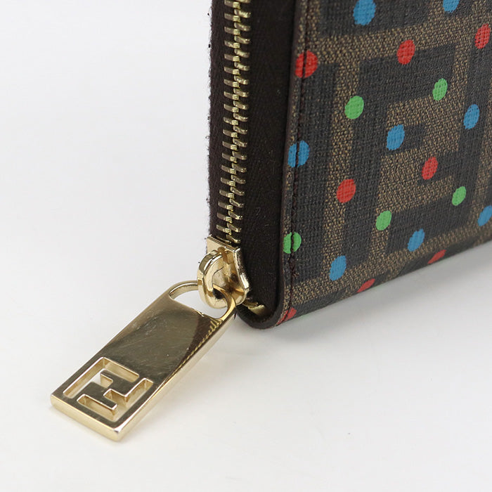 FENDI 8M0024 Long Wallet Zucca x Dot Pattern Zipper Wallet Purse PVC Brown Women