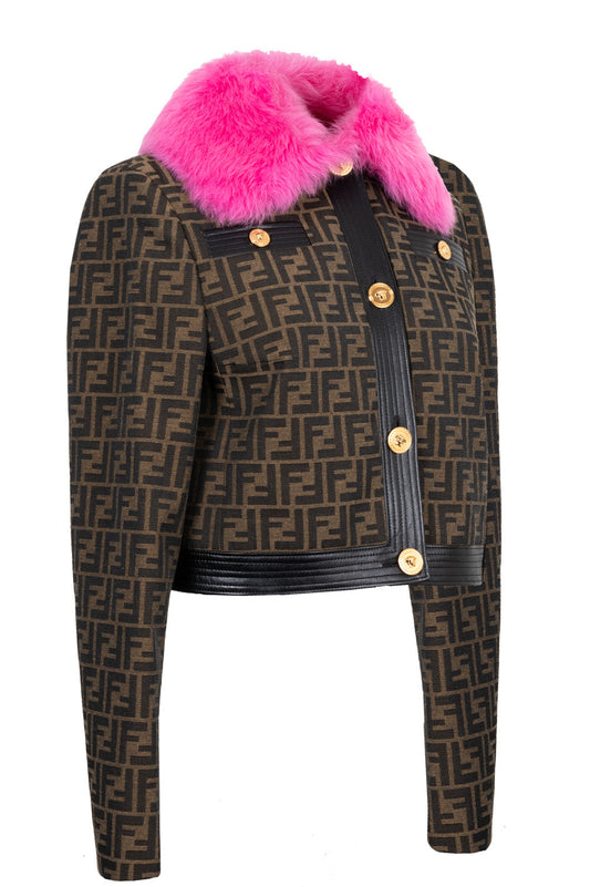 FENDIxVERSACE Fur Collar Jacket Zucca Pink