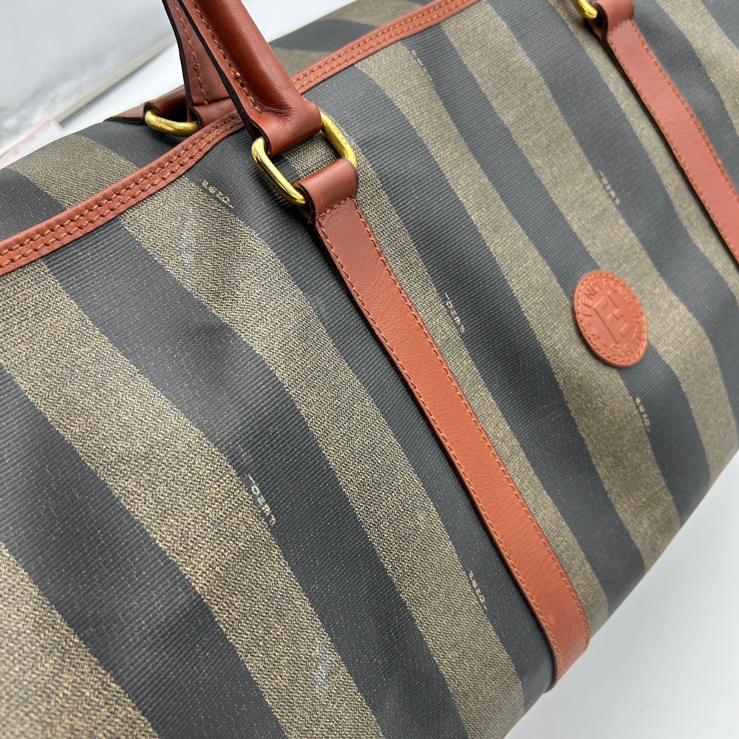 Pre-owned Fendi | Bags | Authentic Fendi Brown Stripes Pequin Travel Bag WD603623