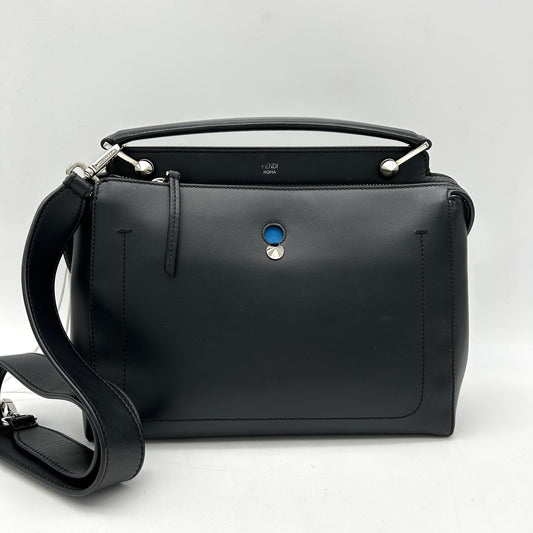 Pre-owned FENDI Vitello Baltico Dolce DotCom Satchel Black Blue Royal  LA16274