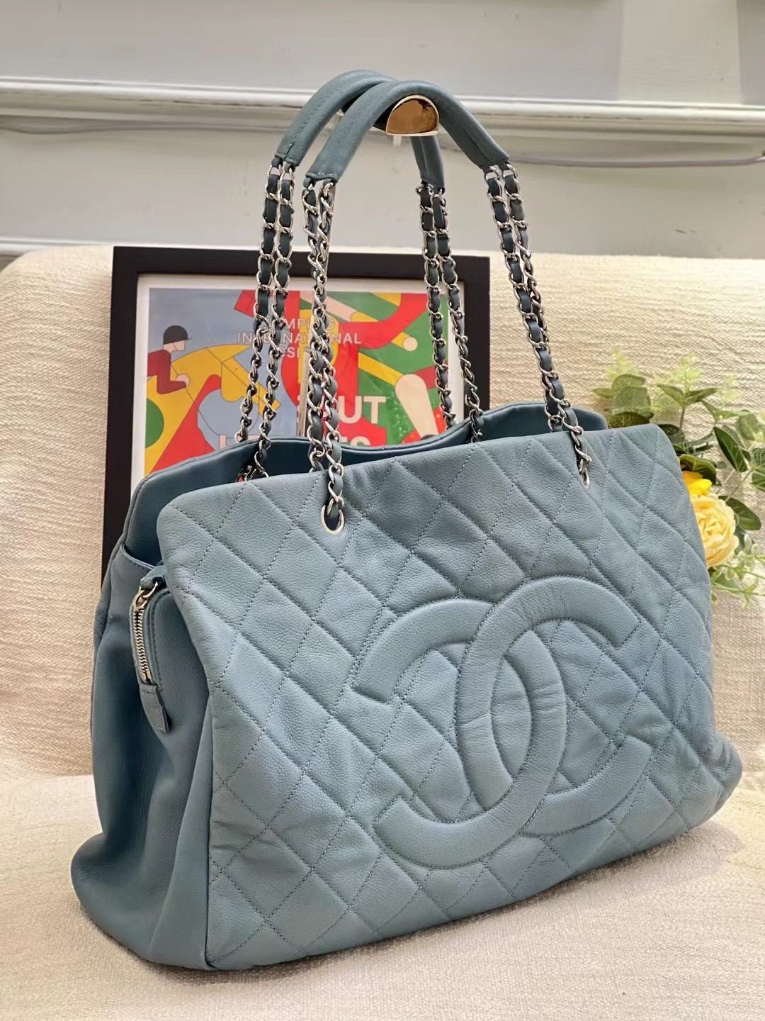 Preloved Chanel tote bag 44x29cm blue 10678