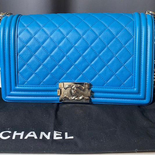Chanel Boy Bag Blue Quilted Leather Shoulder Bag