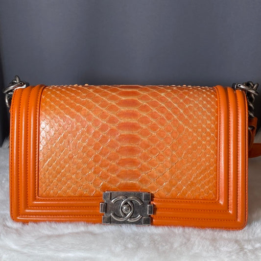 Chanel Boy Bag Orange Python Leather Shoulder Bag