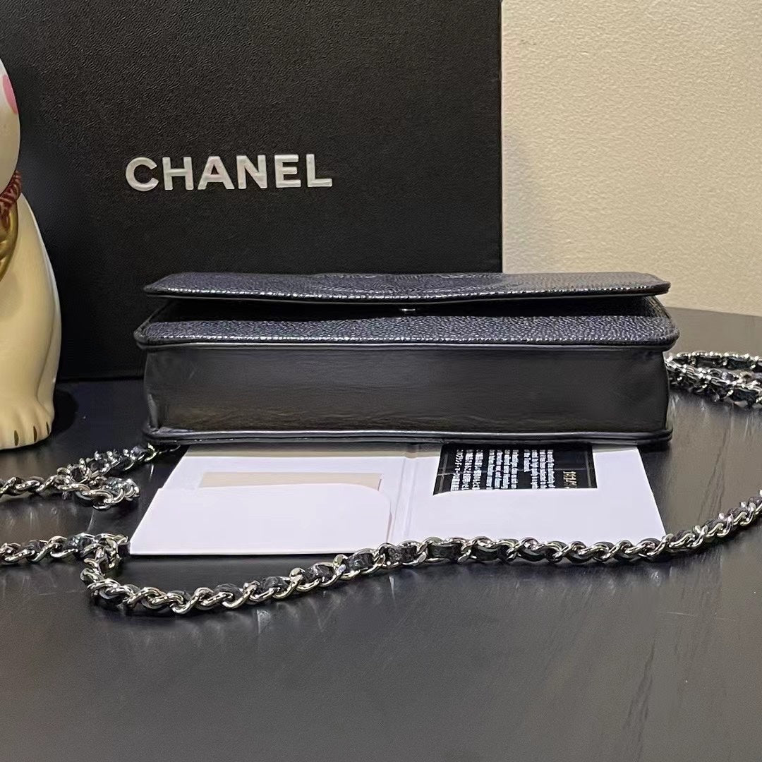 Chanel Black Leather Wallet on Chain Bag Medium