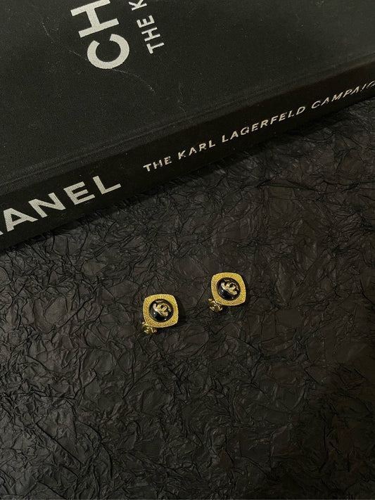 Chanel Black Gold Ear Clips Earrings