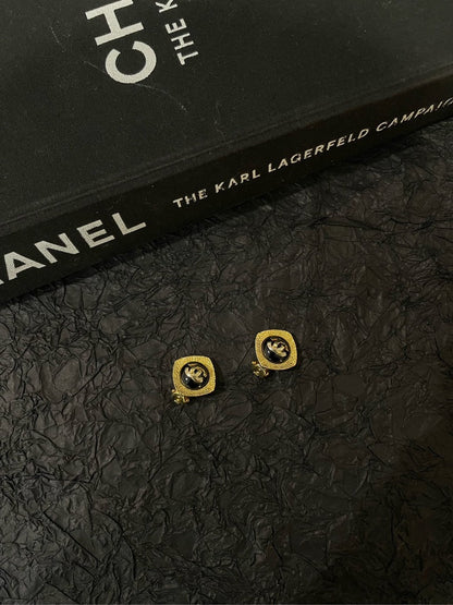 Chanel Black Gold Ear Clips Earrings