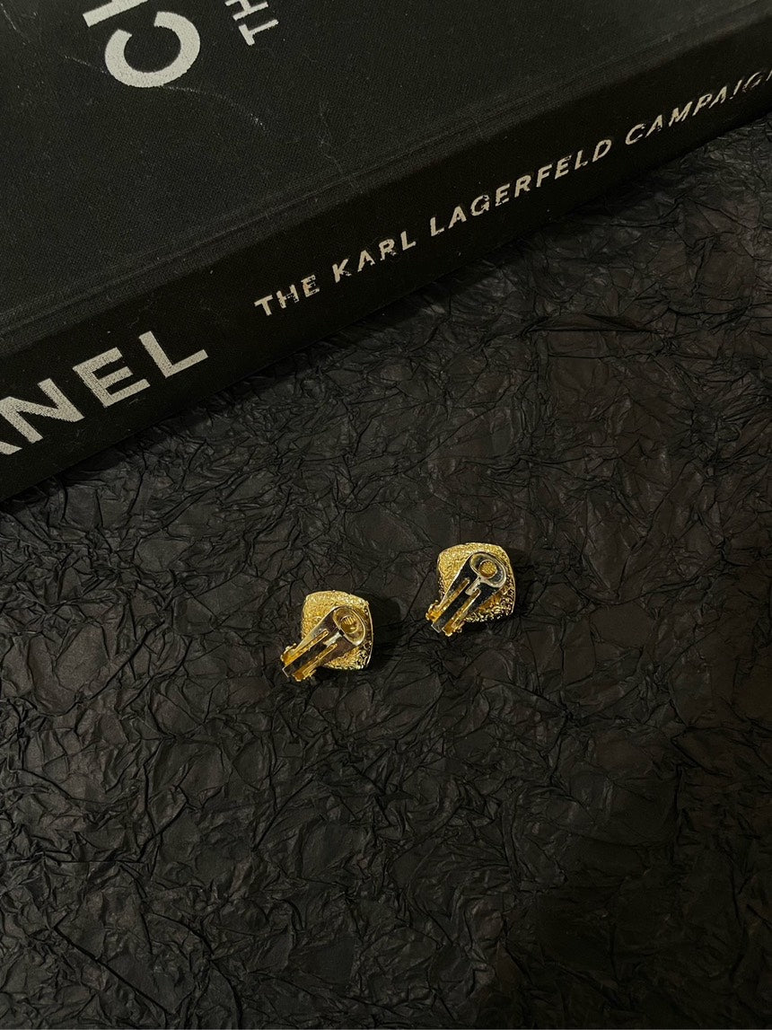 Chanel Black Gold Ear Clips Earrings
