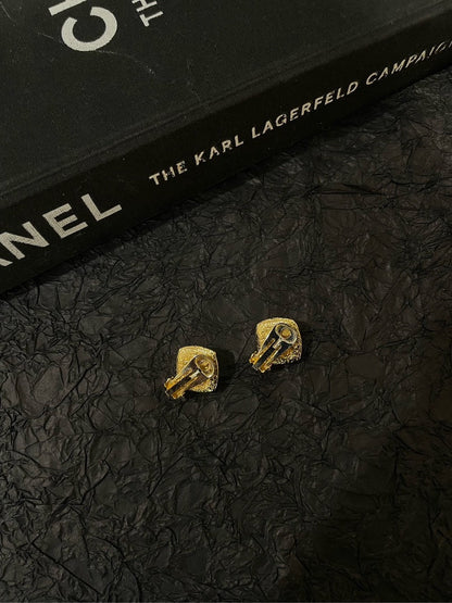 Chanel Black Gold Ear Clips Earrings