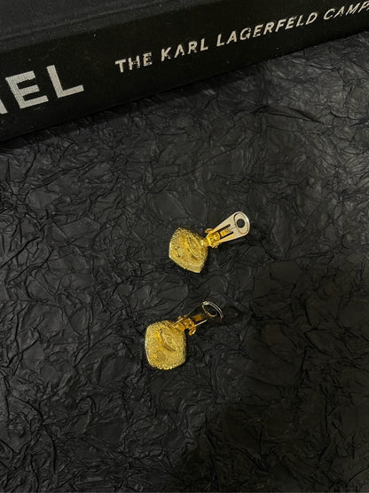 Chanel Black Gold Ear Clips Earrings