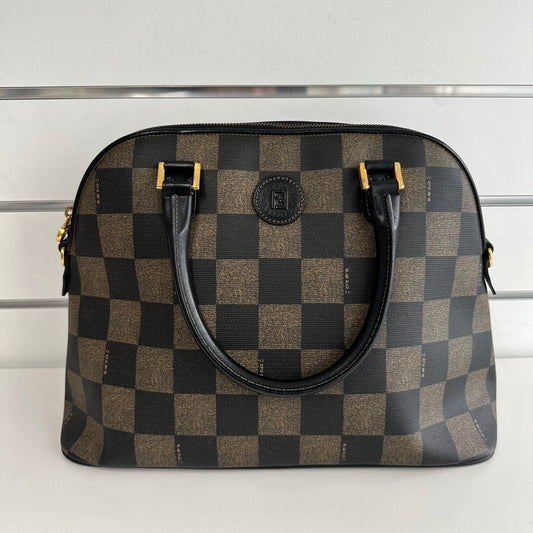 Pre-loved Fendi Alma 4193 Checkered Brown Satchel Bag