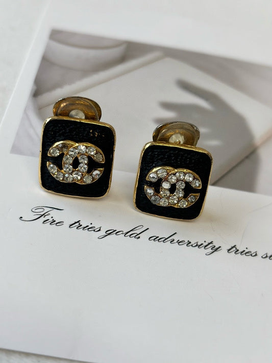 Preloved Chanel Statement Black Gold Earrings