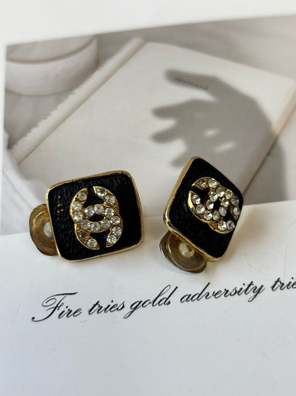 Preloved Chanel Statement Black Gold Earrings