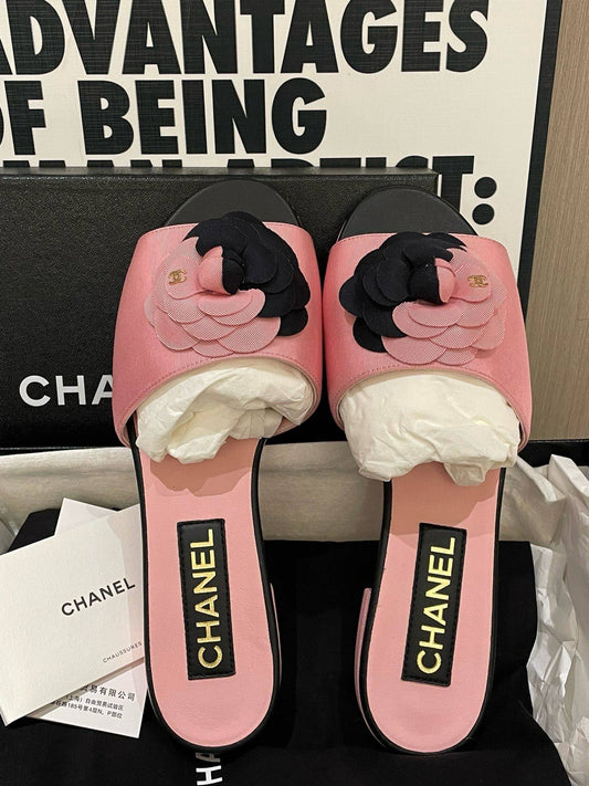 Chanel Camellia Slippers Pink Slide Sandals