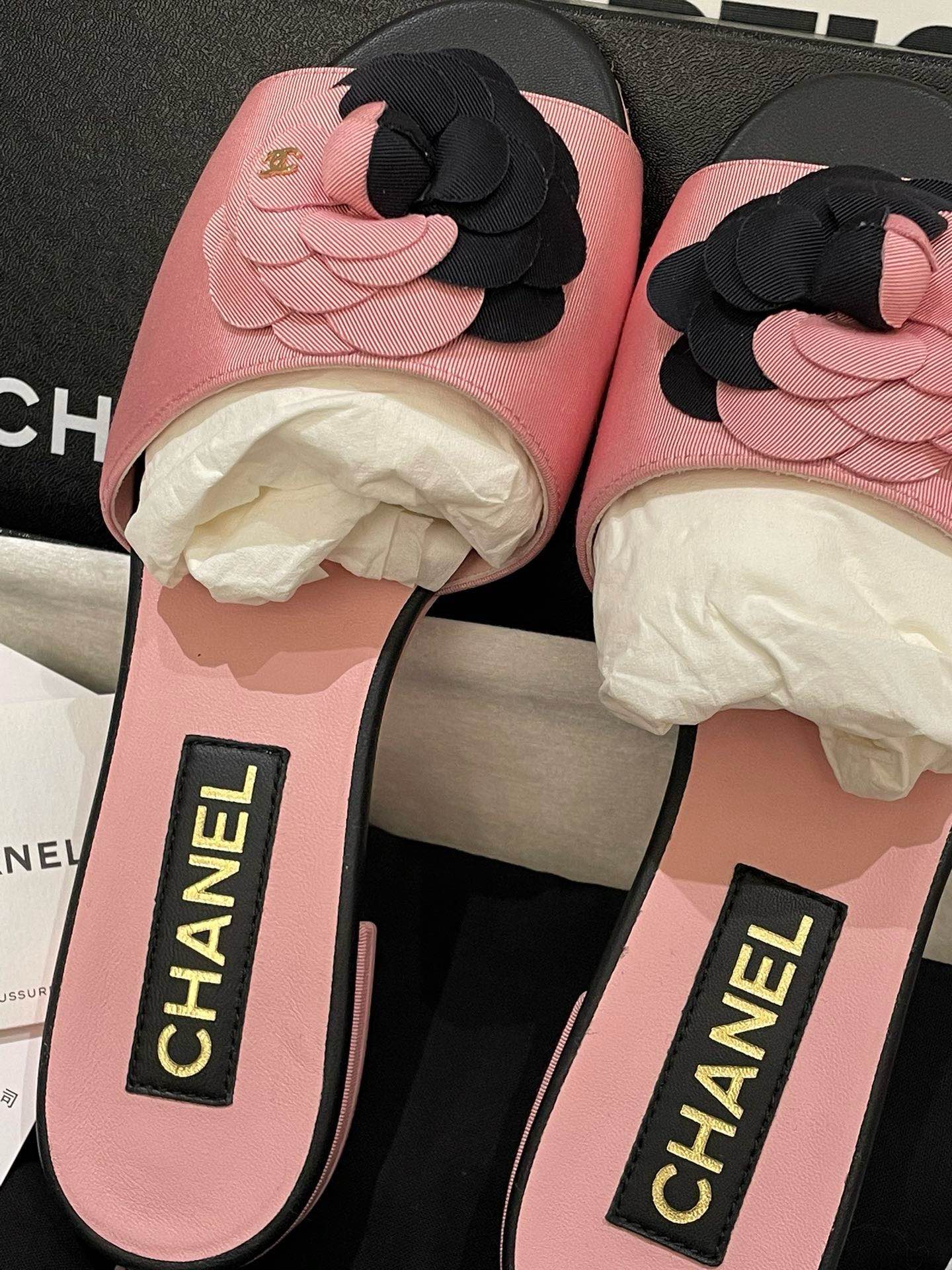 Chanel Camellia Slippers Pink Slide Sandals