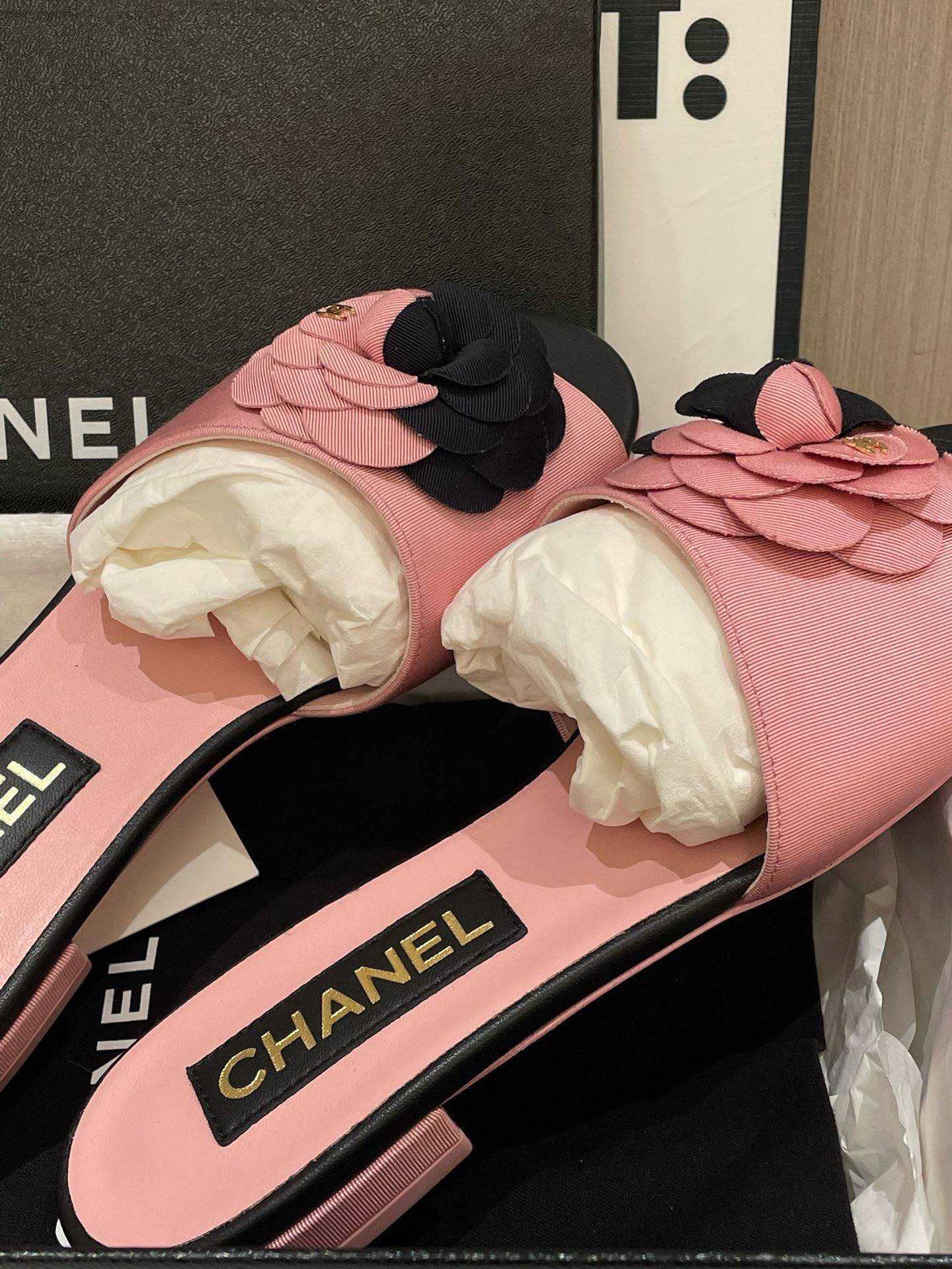 Chanel Camellia Slippers Pink Slide Sandals