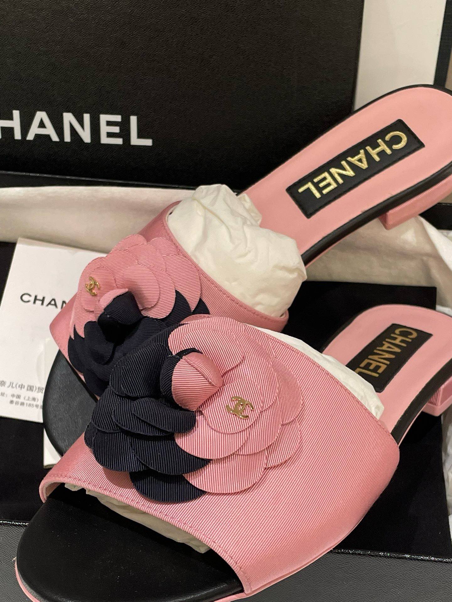 Chanel Camellia Slippers Pink Slide Sandals