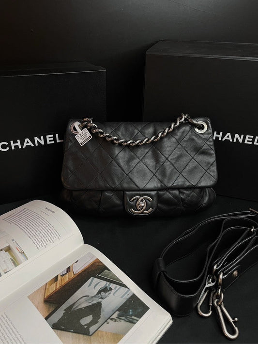 Chanel 2Ways Chain Handle Bag Black Silver Hardware