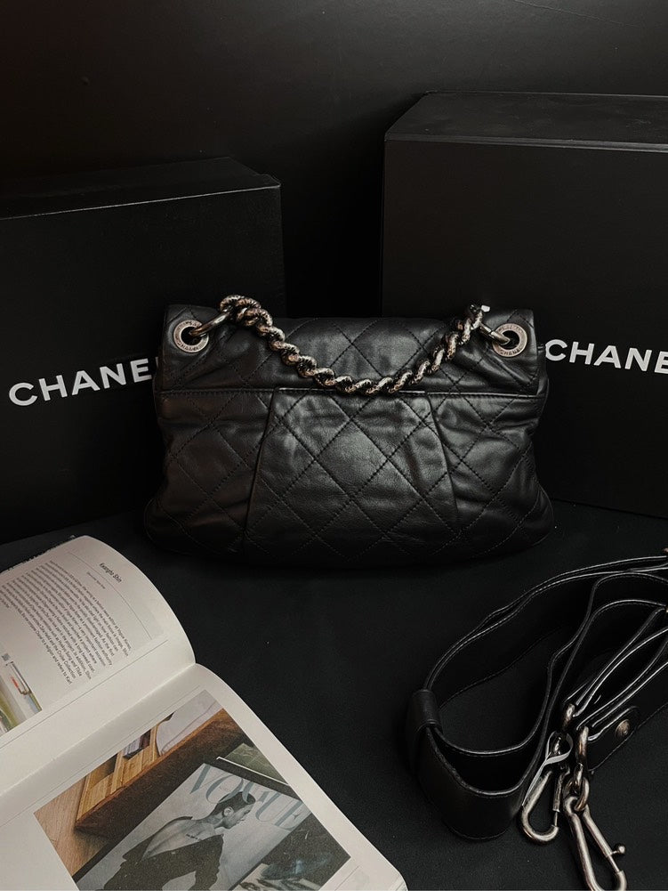 Chanel 2Ways Chain Handle Bag Black Silver Hardware