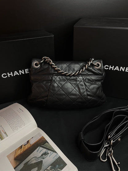 Chanel 2Ways Chain Handle Bag Black Silver Hardware
