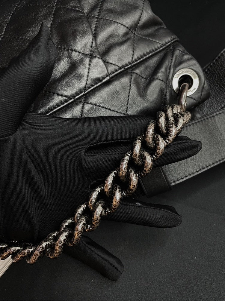 Chanel 2Ways Chain Handle Bag Black Silver Hardware