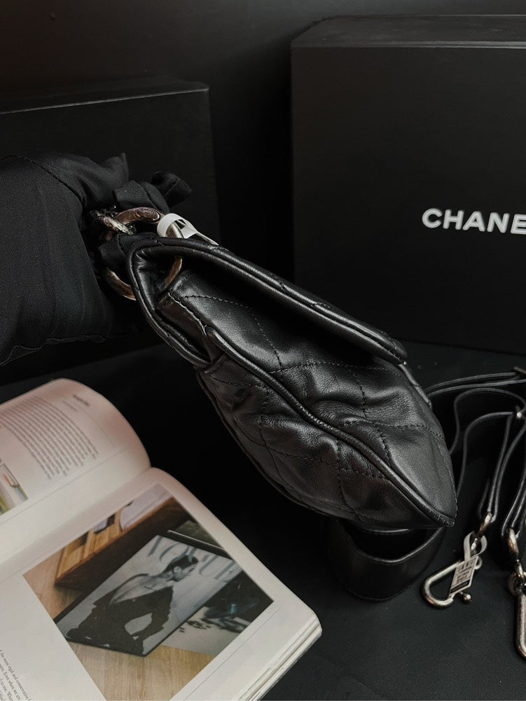Chanel 2Ways Chain Handle Bag Black Silver Hardware
