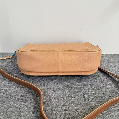 Preloved Chanel Quilted Shoulder Bag Beige Leather Medium SJZ2-11