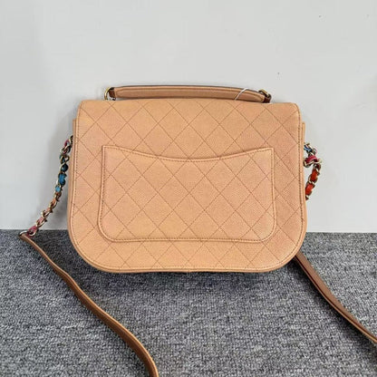 Preloved Chanel Quilted Shoulder Bag Beige Leather Medium SJZ2-11