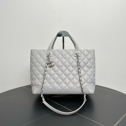 Preloved Chanel Quilted Two-Way Bag 2018 in Light Gray Leather