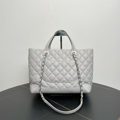 Preloved Chanel Quilted Two-Way Bag 2018 in Light Gray Leather